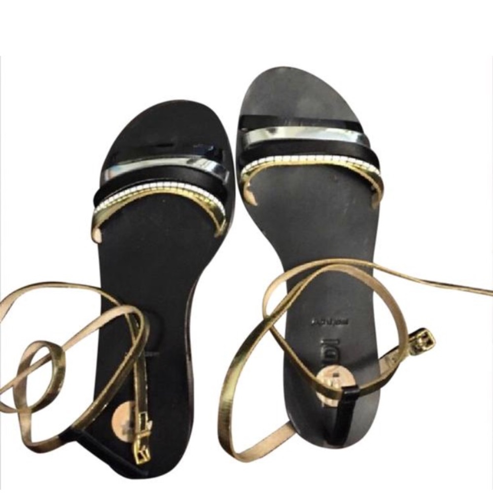 FENDI Metallic Ankle Strap Sandals